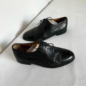 Moreschi Size 9 Black Peccary Calf Leather Brogues Oxford Shoes Made in Italy